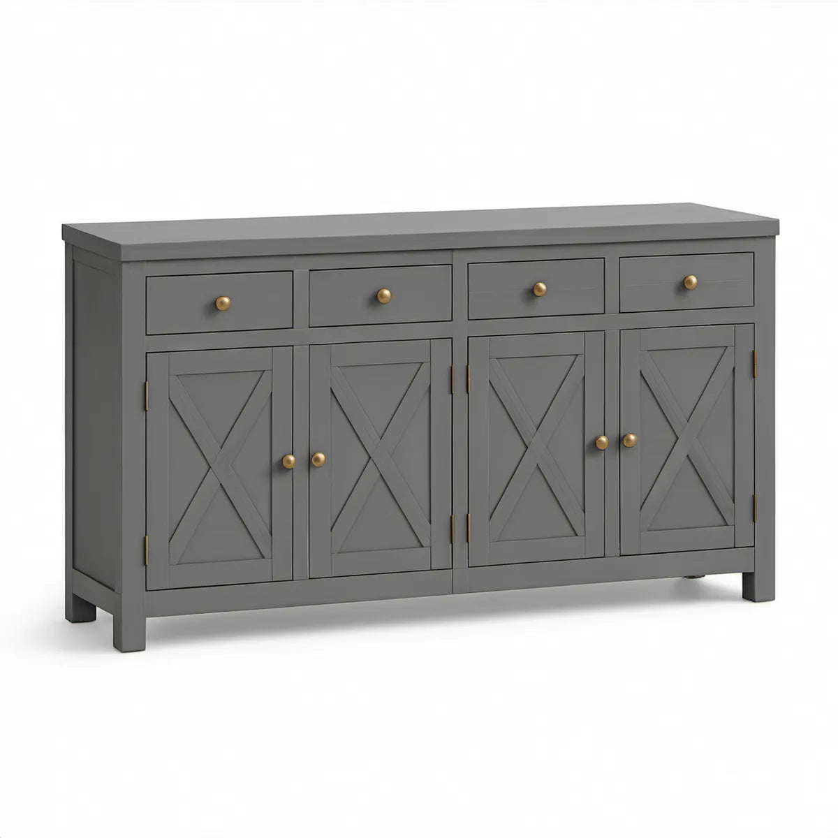 60 x 16 x 34 in Gray MDF Sideboard Buffet Cabinet with 4 Drawers and 4 Doors