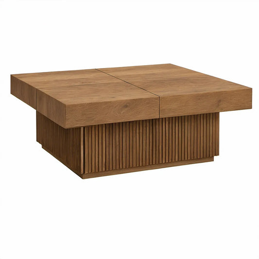 Square Oak Veneer Coffee Table, Natural Brown, 39.4 x 39.4 x 15.7 in