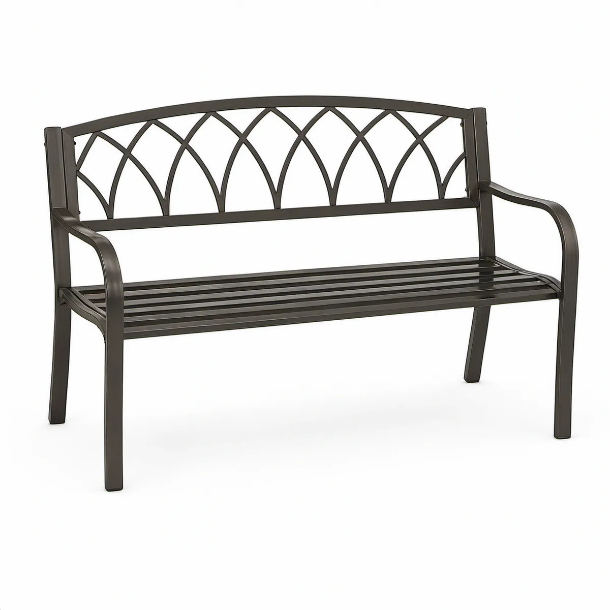 50 in Black Powder-Coated Steel Garden Bench with Curved Arched Back