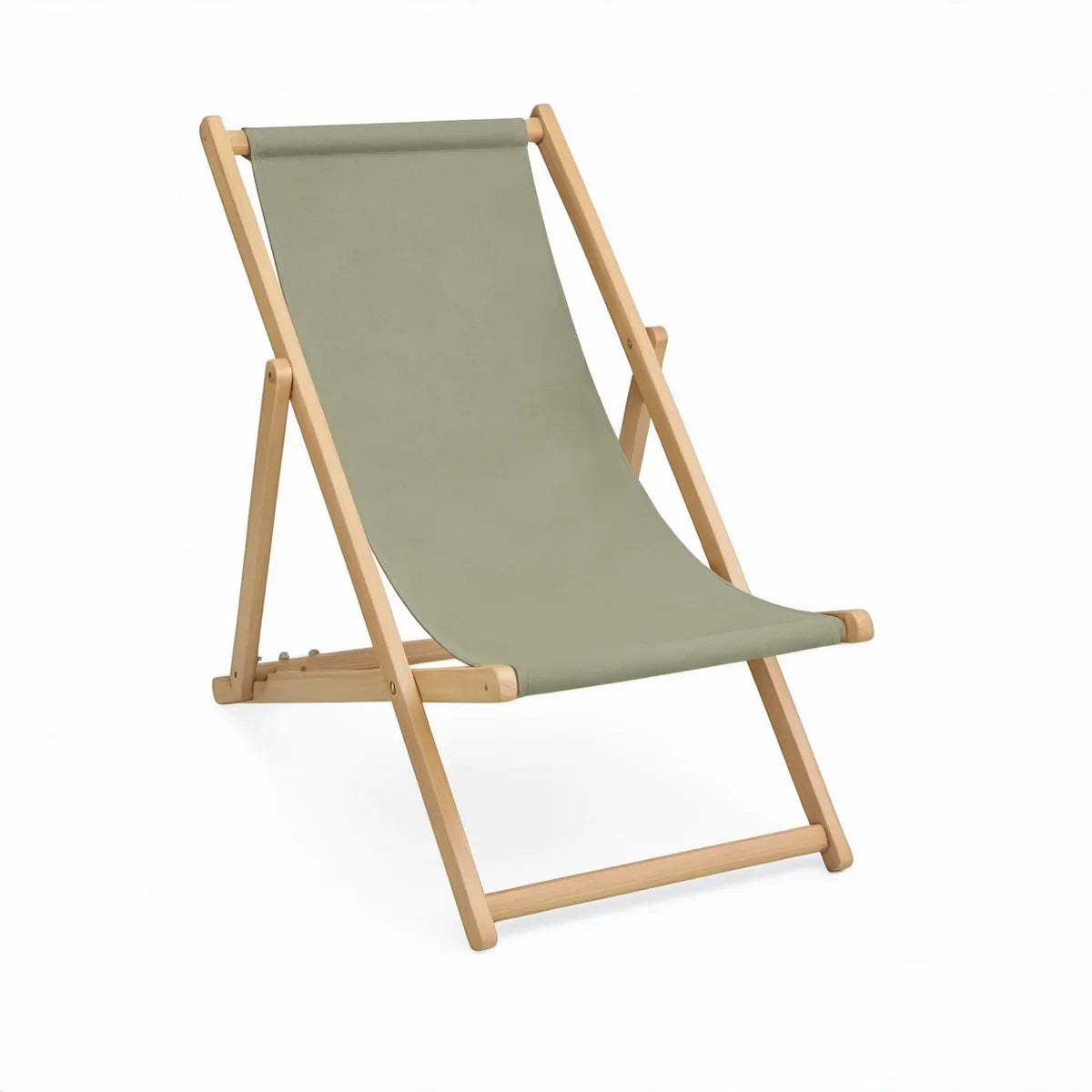 Adjustable Folding Beech Wood Canvas Sling Deck Chair, Sage Green/Natural, 22.8 x 37.4 x 39.4 in