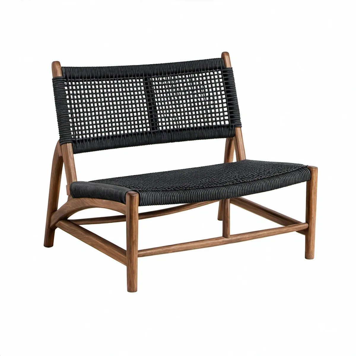 47.2 x 25.6 x 31.5 in Solid Acacia Wood Outdoor Seating with Black Polypropylene Rope, Brown