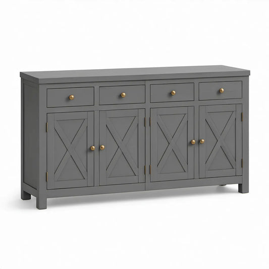 60 x 16 x 34 in Gray MDF Sideboard Buffet Cabinet with 4 Drawers and 4 Doors